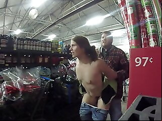 Slut gets naked creampie in a public store and doggy public nudity amateur